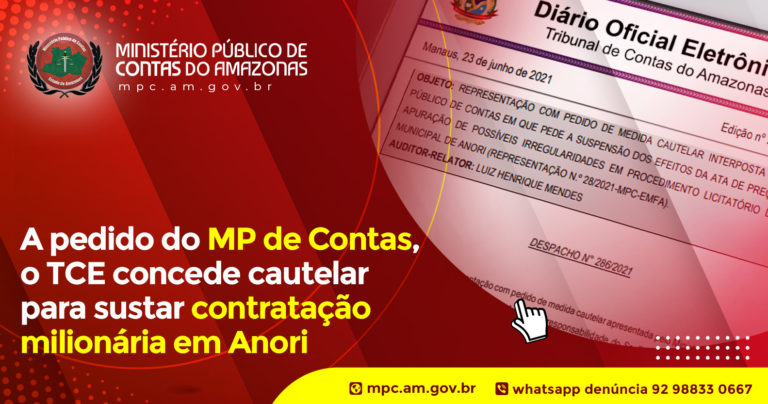 A pedido do MP de Contas, o TCE concede cautelar para sustar contratação milionária em Anori