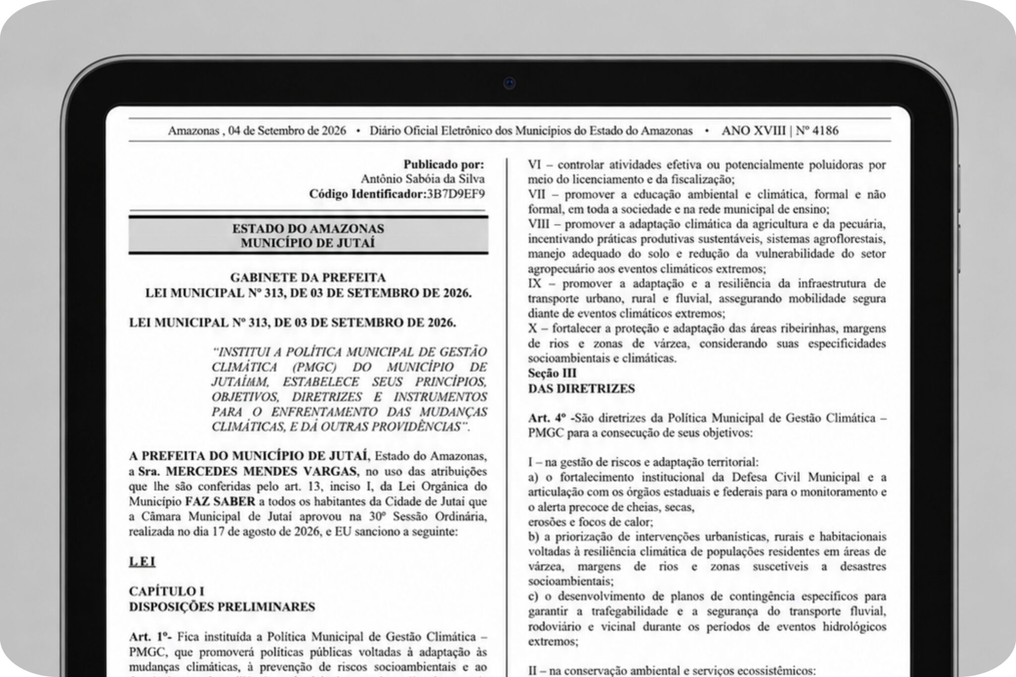Após atuação do MPC e do TCE-AM, Jutaí institui Política Municipal de Gestão Climática
